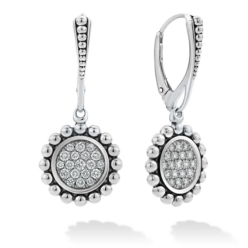 Lagos Small Caviar Circle Diamond Drop Earrings
